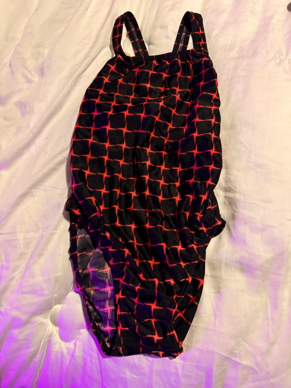 Speedo Black One-Piece Swimsuit with Red Grid Accents